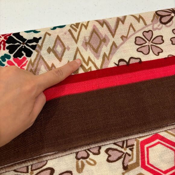 Dana Xu DX 100% Wool Large Scarf Pashmina Wrap Fringe Brown Floral Boho Shawl - Picture 8 of 8